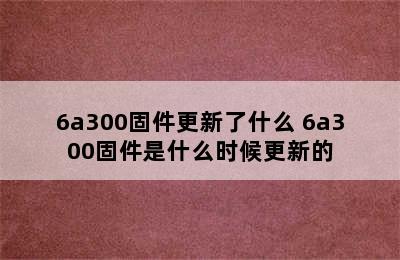 6a300固件更新了什么 6a300固件是什么时候更新的